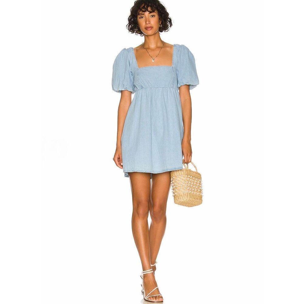 Show Me Your Mumu Smitten Chambray  Babydoll Dress in Sky Blue Size S